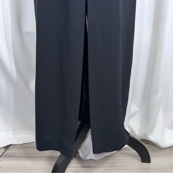 Maggy London Sleeveless Maxi Dress Size 8 Black Floral Embroidery High Slit EUC - Picture 4 of 12